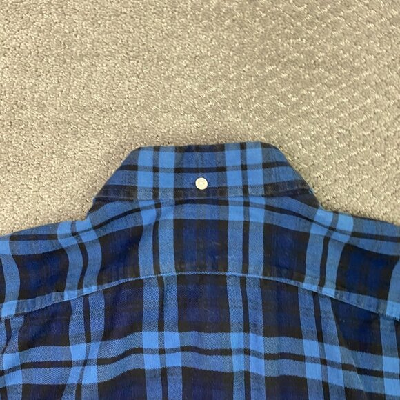 Eton Flannel Shirt Large 42 16.5 Blue Contemporary Fit Lightweight Plaid Indigo - Picture 5 of 13